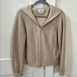 Stitches Neutral Beige Zip-Up Hooded Knit Sweater